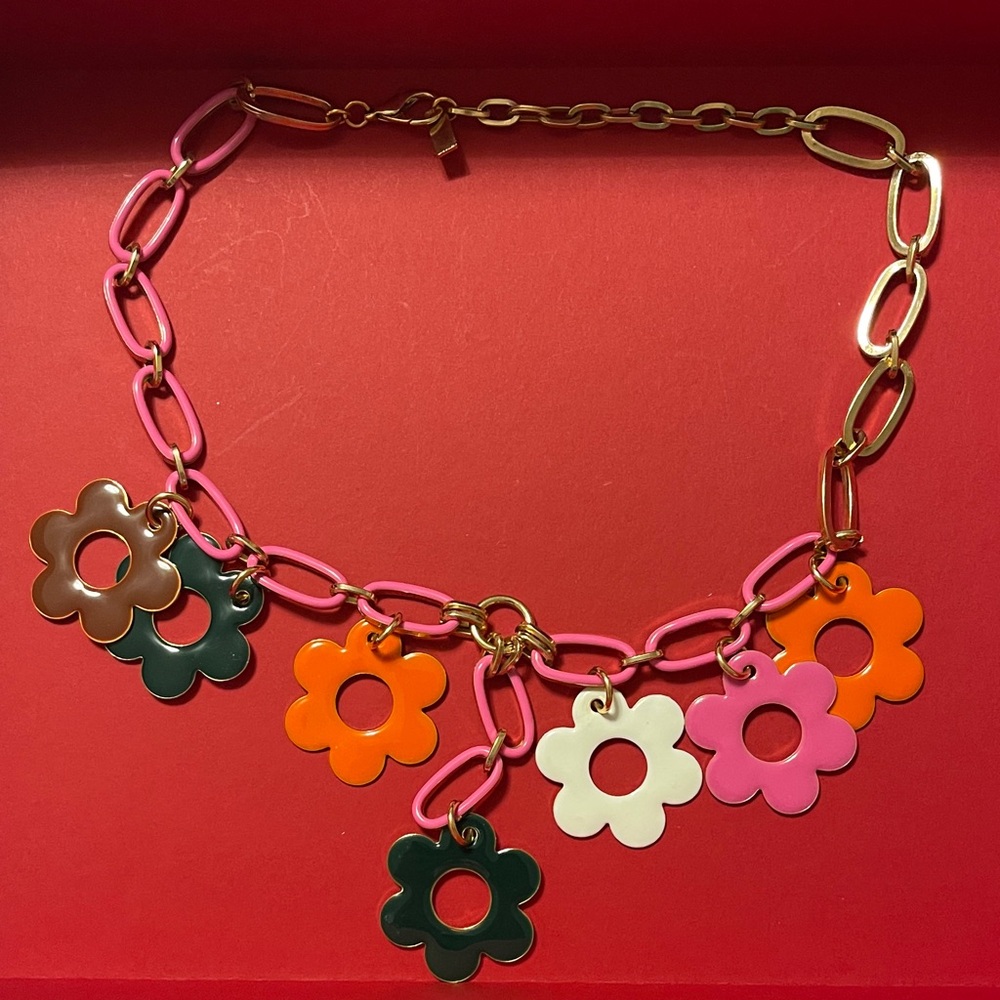 Tova Floral Charm Necklace with Gold white and multicolor  and Pink Accents